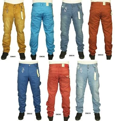 Eto Men's Jeans Cuffed Regular Fit Twisted Leg Button Fly Casual Smart Trousers