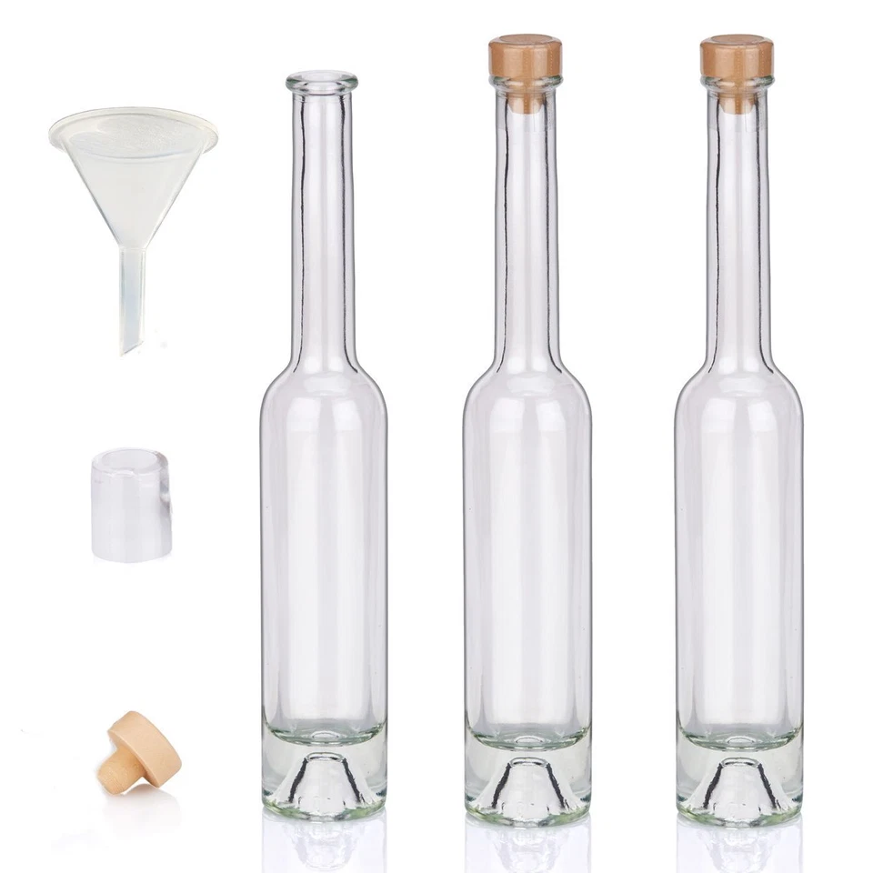 Flaschen Set 3/5/8/12 Glasflaschen leer je 100ml mit Trichter Korken & Kapseln  - Bild 1 von 1