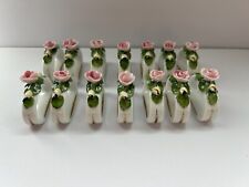 Vintage Kaiser Floral Pink Rose Porcelain Napkin Ring Set Of 14