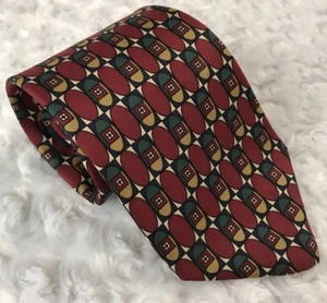 Brooks Brothers Men's Silk Tie 58" L 3 3/4" W USA Made Red/Green Geometric JU124 - Picture 1 of 4