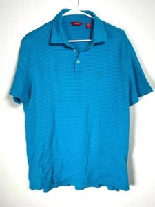 Izod Mens Blue/Teal Striped Golf Shirt - Large - Picture 1 of 8