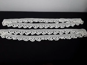 Vintage handgehäkelte Kanten Bordüre Borte Elfenbein 2 Stück/je 40" lang x 1-1/2" - Bild 1 von 7