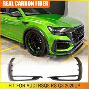 For Audi RSQ8 RS Q8 20+ REAL CARBON Fiber Front Bumper Fins Splitter Vent Cover - Foto 1 di 14