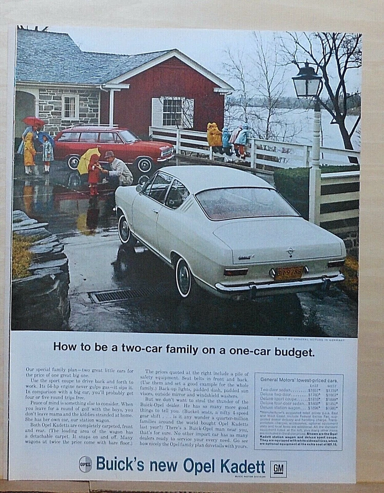 1966 magazine ad for Buick Opel Kadett - Station Wagon, Sport Coupe at lake  - Image 1 of 1