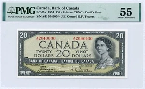 1954 $20 DEVIL'S FACE Bank of Canada, BC-33a - Choice About UNC, PMG AU55 - Picture 1 of 2