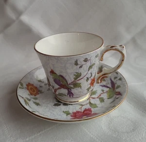 Crown Staffordshire Bird of Paradise Demitasse Cup & Saucer England Bone China - Picture 1 of 11
