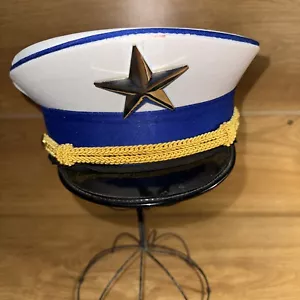 Pilot Bus Driver Marching Band Military Style White And Blue Hat Costume Cosplay - Picture 1 of 11