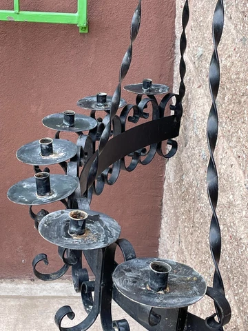 LARGE Vtg WROUGHT IRON SPANISH REVIVAL WALL SCONCE 7 CANDLE LAMP PICK UP ABQ NM Cover