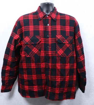 Vintage 80s Men's Quilt Lined Shacket Size Large Red plaid Lumberjack Outdoor - Image 1 of 4