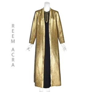 REEM ACRA All-in-One Abendmantel Gold Lamè & schwarzes Kleid mit Perlenausschnitt Gr. L - Bild 1 von 11