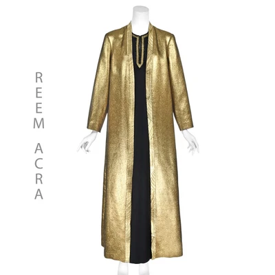 REEM ACRA All-in-One Gold Lamè Evening Coat & Black Dress w/Beaded Neck SZ L - Image 1 of 4