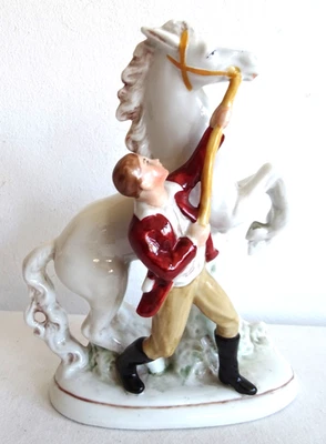 Um 1900 Gozdnica Freiwaldau Feinsteinzeug Pferd mit Reiter 21580 - Bild 1 von 4