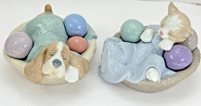 NAO LLADRO Figurines Comfy Kitten #1407  Dozing Doggy #1406 Porcelain Spain - Image 1 of 4