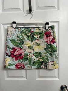 GH Bass & Co Skirt Womens 12 Pink Yellow Floral Pockets Cotton Preppy Tropical - Picture 1 of 5