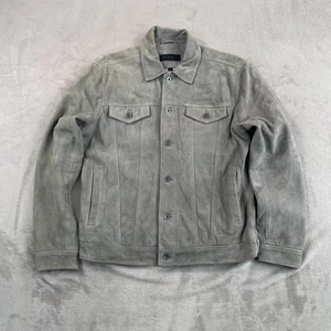 John Varvatos Andrew Trucker Jacket Men Large Grey Goat Suede Designer $698 - Picture 1 of 11
