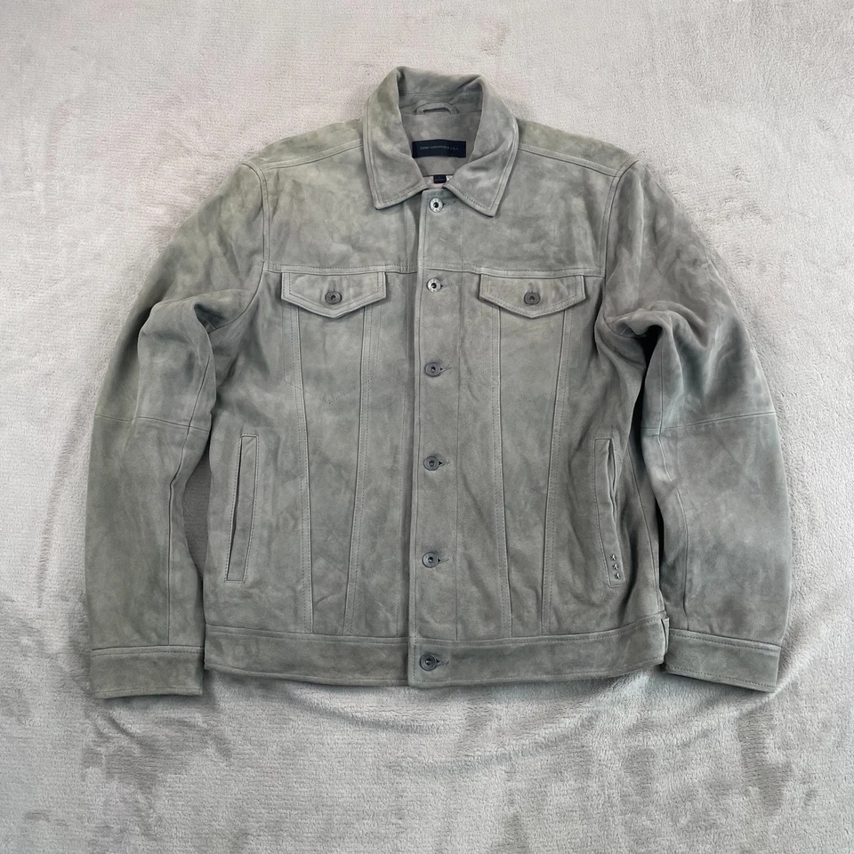 Chaqueta de Camionero John Varvatos Andrew Hombres Grande Gris Cabra Gamuza Diseñador $698 Foto 1 de 4