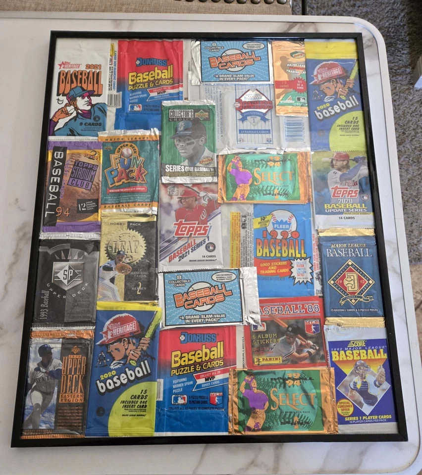 Custom Frame Empty Baseball Original Trading Card Wrappers  Vintage & Modern Mix - Image 1 of 4