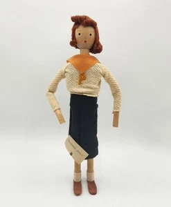 Vintage Schoenhut Pinn Familie Holzpuppe verbunden Collegiate Emily 1930er 12 Zoll Princeton - Bild 1 von 16