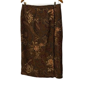 VTG Wrap Skirt Talbots 100% Silk Long Maxi Earthy Floral Paisley Boho Fairy 10P - Picture 1 of 8