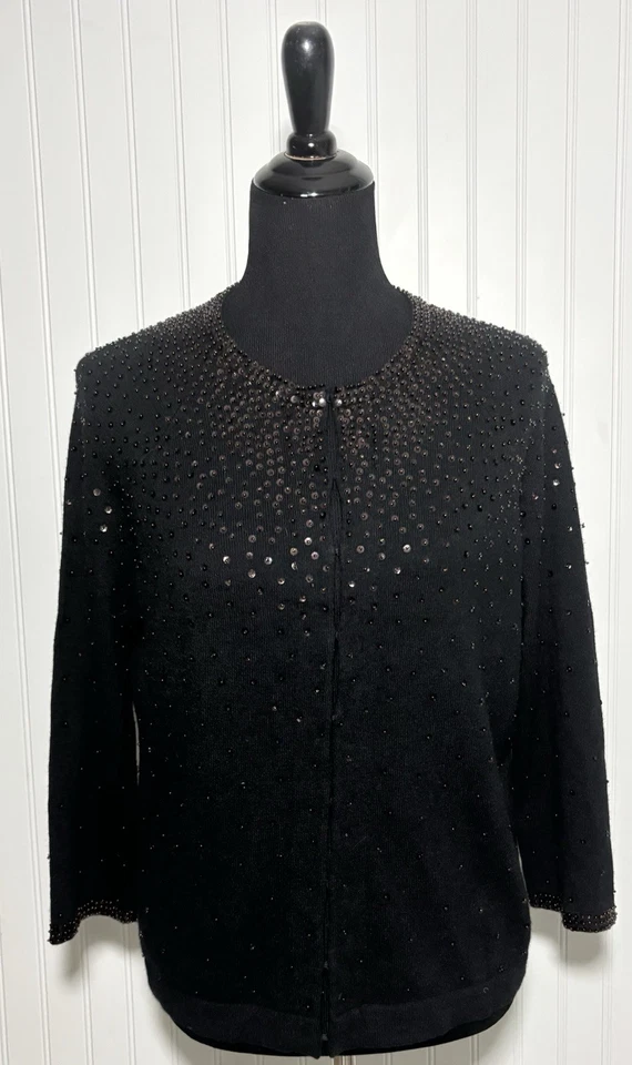 Cárdigan Suéter Ann Taylor Lentejuelas XL Negro Cobre Lana Cabello de Conejo Manga 3/4 Foto 1 de 4