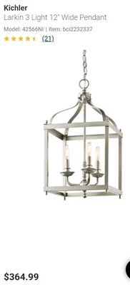 Kichler 42565NI Larkin 2-Light Foyer Pendant Brushed Nickel Medium Size Kitchen  - Image 1 of 2
