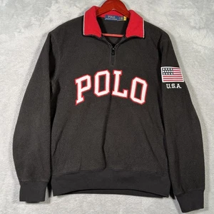 Suéter Polo Ralph Lauren Para Hombres Pequeño Negro Polar Cuarto Cremallera Bandera Deletrear EE. UU. - Imagen 1 de 11