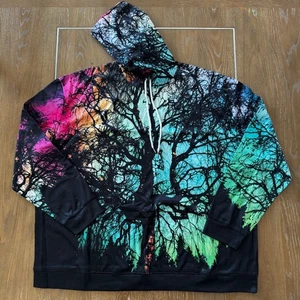 Hoodie Pullover Sweatshirt Kangaroo Pocket Fleece Lined 5XL AOP Forest Trees - Picture 1 of 12