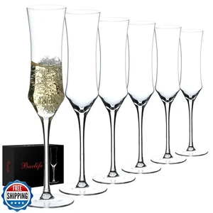 Champagne Flutes Set of 6 - Hand Blown Crystal Champagne Glasses With Long St - Picture 1 of 5