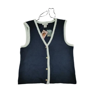 Sincerely Jules blu navy bianco orlo bottoni davanti maglia gilet maglione donna M - Foto 1 di 9