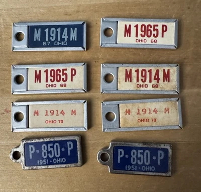 8 Disabled American Veterans License Plate Key Tags - Ohio 1951, ‘67, ‘68, ‘70 - Image 1 of 3