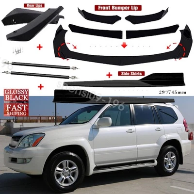 Black Front Bumper Lip+29" Side Skirts+Rear Lips+Strut Rods For 2006 Lexus GX470 Foto 1 de 4