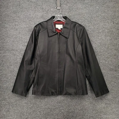Worthington Leather Jacket Womens XL Black Long Sleeve Full Zip Lined Collared - Image 1 of 4