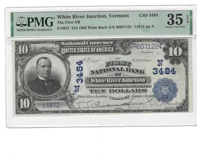 1902 White River Junction, VT $10 PB First National Bank PMG 35 EPQ CH# 3484 - Image 1 of 2