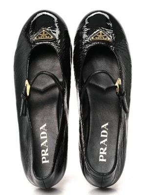 $1070 Prada Triangle BALLERINA MARY JANE STRAP Logo FLATS SZ 36 - Image 1 of 4