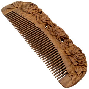 Handmade Carved Natural Sandalwood Hair Comb - Anti-Static No Snag Brush for Men - Picture 1 of 12