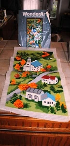 Vintage Mostly Finished Needlepoint WonderArt Church Country Lane - Picture 1 of 8