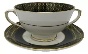 Coalport Chateau Grün Creme Suppe Schüssel & Untertasse - Bild 1 von 4
