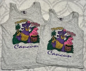 Lot of 2 Matching Sister Cancun Neon Dinosaurs Graphic Tank Shirts sz 8 & 12 - Picture 1 of 10
