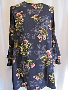 STORY ON NAVY FLORAL SHIFT DRESS BELL RUFFLE SLEEVES SIZE MEDIUM JUNIOR NWT - Picture 1 of 9
