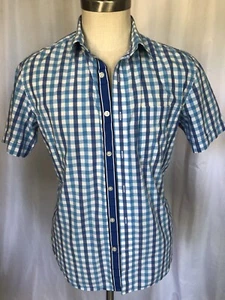 BANANA REPUBLIC Camisa Elástica SS Detallada Para Hombre Cheque Azul, Pequeña - Imagen 1 de 8