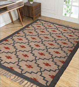 Village Vintage Kilim Handwoven Wool Jute Kilim Rectangle Boho Area - Picture 1 of 6