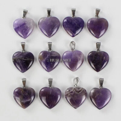 12 cuentas colgantes de corazón de piedras preciosas de amatista natural piedra curativa de chakra Reiki Foto 1 de 3