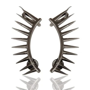Black Rhodium 925 Sterling Silver Ear Cuff Stud Earrings Jewelry - Picture 1 of 5