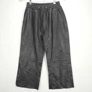 Oakwood Trousers Pants Real Sheep Leather Black Wide Leg Elastic Waist Size S - Picture 1 of 6