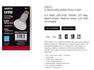 LED R20 300K - 6.5W -120V Light Bulb - Picture 1 of 2