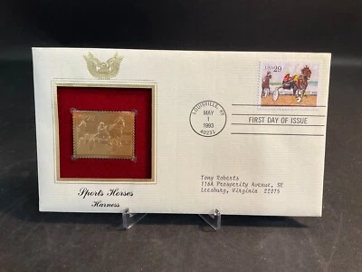 1993 PCS Sports Horses Harness 29¢ FDC 22K Gold Stamp-Addressed - Image 1 of 3