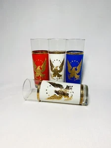 22 Karat Gold Eagle, Patriotic Red, White & Blue Tom Collins Glasses - Picture 1 of 12