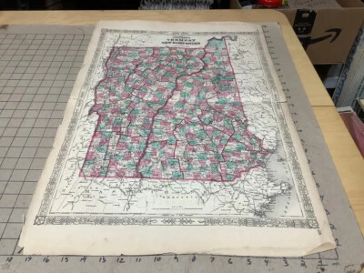Original 1867 VERMONT NEW HAMPSHIR Antique hand colored JOHNSON's MAP 26.5 X 18" - Image 1 of 4