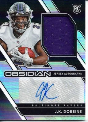 J.K. DOBBINS 2020 PANINI OBSIDIAN ROOKIE AUTO AUTOGRAPH JERSEY RC #ED 43/150 - Image 1 of 2