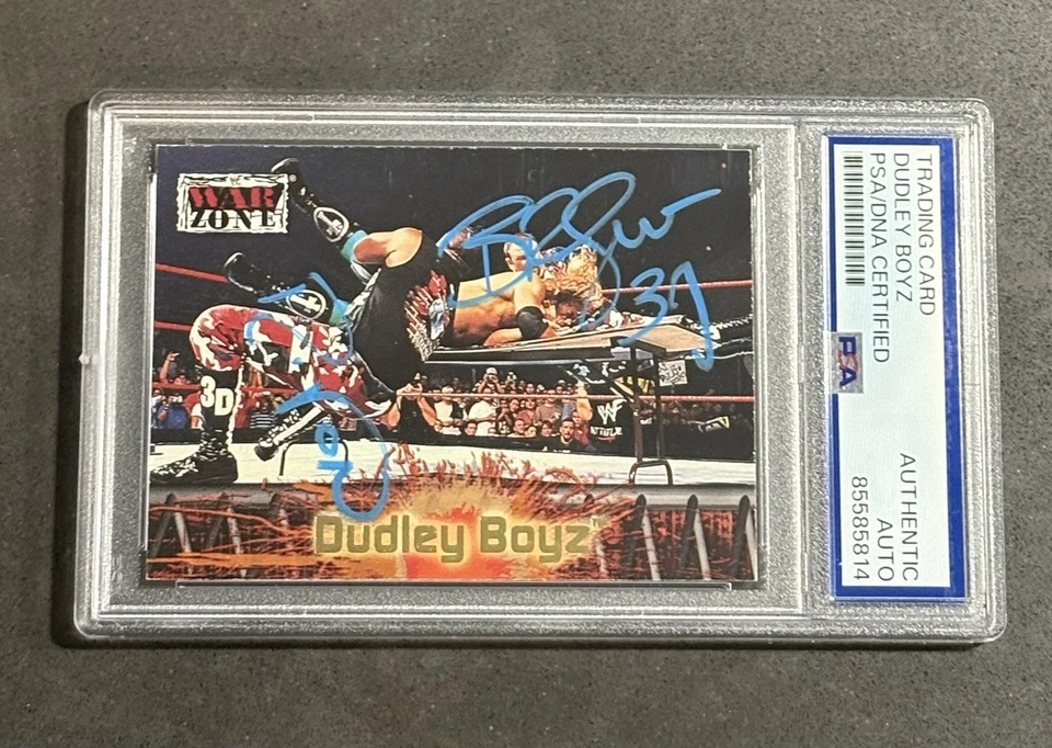 THE DUDLEY BOYZ 2001 FLEER WWF RAW IS WAR SIGNED AUTOGRAPHED CARD PSA/DNA - Image 1 of 2